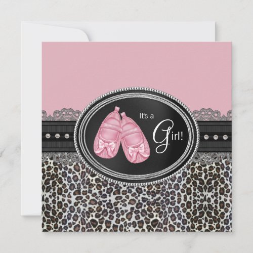 Elegant Pink Leopard Baby Shower Custom Invite