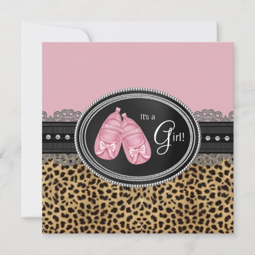 Elegant Pink Leopard Baby Shower Invitation