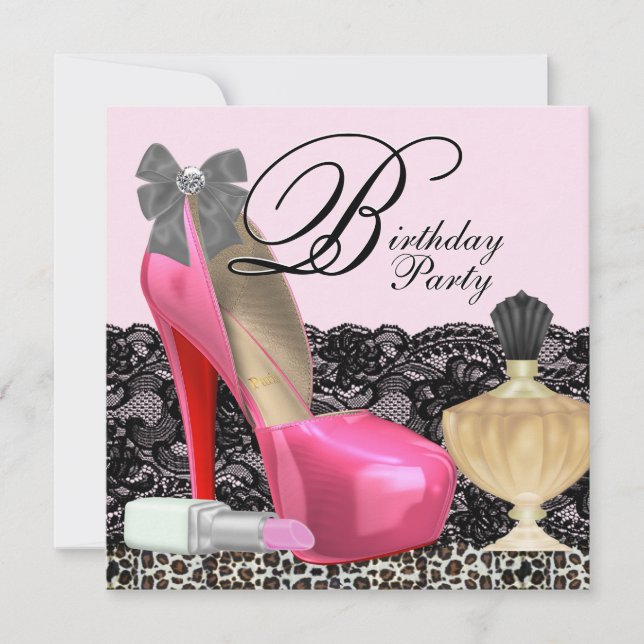 Elegant Pink Leopard Birthday Party Invitation (Front)