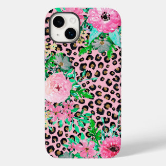 Elegant Pink Leopard Print and Floral Design Case-Mate iPhone 14 Plus Case