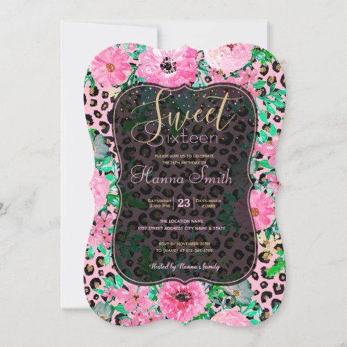 Elegant Pink Leopard Print and Floral Design Invitation