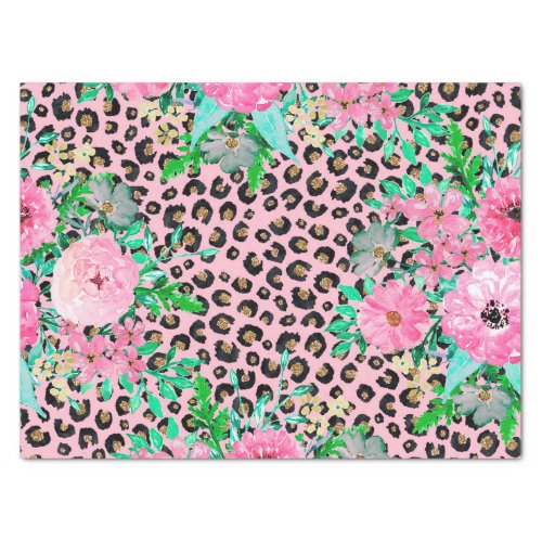 Elegant Pink Leopard Print and Floral Design Tissue Paper