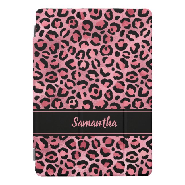 Elegant Pink Leopard Print Personalized iPad Pro Cover (Front)