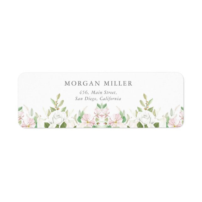 Elegant Pink Lili Ivory Rose Floral Address Label (Front)