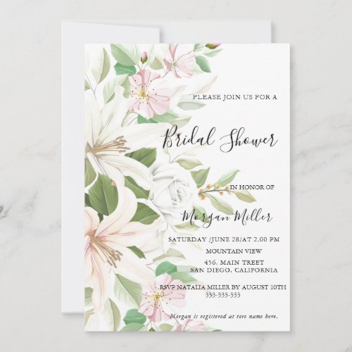 Elegant Pink Lili Ivory Rose Floral Bridal Shower Invitation