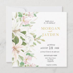 Elegant Pink Lili   Ivory Rose Floral Wedding Invi Invitation