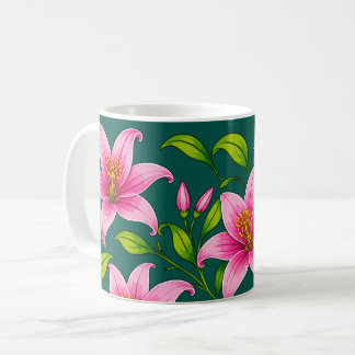 Elegant Pink Lily Floral with Green Foliage Coffee Mug