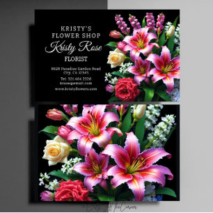 Elegant Pink Lily Red White Rose Flower Florist Business Card