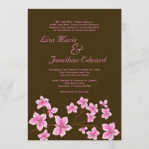 Elegant Pink Lily Wedding Invitation 5x7 Linen