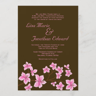 Elegant Pink Lily Wedding Invitation 5x7 Linen