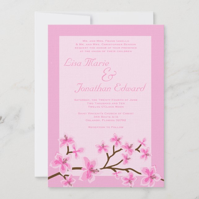 Elegant Pink Lily Wedding Invitation 5x7 Linen (Front)