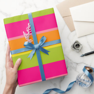 Elegant Pink, Lime, Orange and Yellow Fun Stripes Wrapping Paper