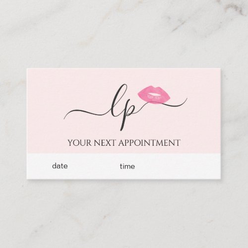 Elegant pink lips handwritten script calligraphy appointment card