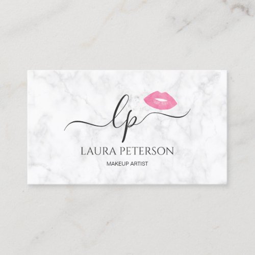 Elegant pink lips handwritten script calligraphy business card