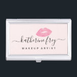 Elegant pink lips handwritten script calligraphy business card case<br><div class="desc">Beautiful and modern design featuring pink watercolor lips and elegant calligraphy font on a pastel pink background.</div>