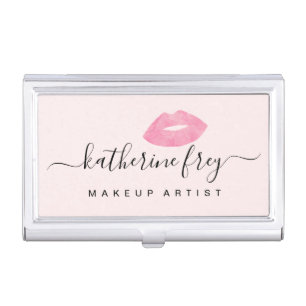 Elegant pink lips handwritten script calligraphy business card case