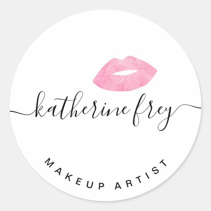 Elegant pink lips handwritten script calligraphy classic round sticker