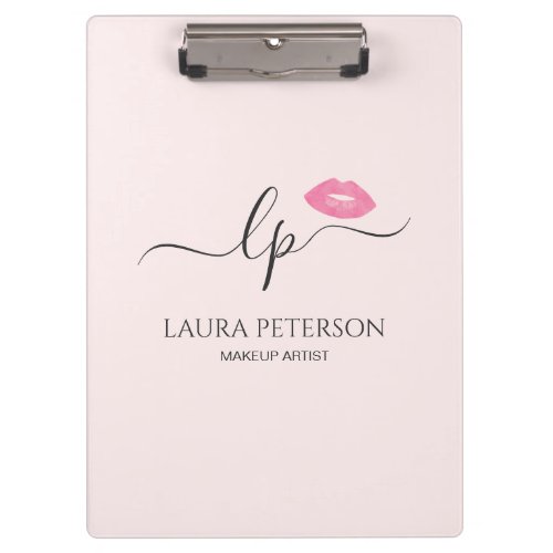 Elegant pink lips handwritten script calligraphy clipboard