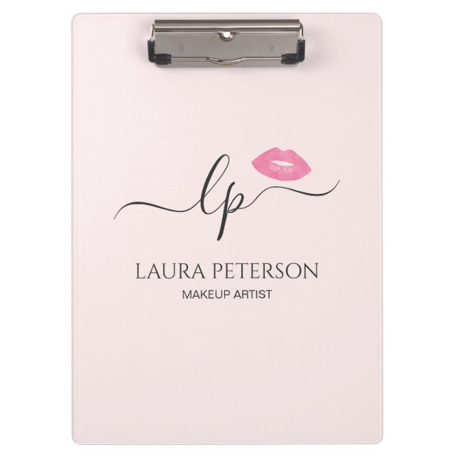 Elegant pink lips handwritten script calligraphy clipboard (Front)