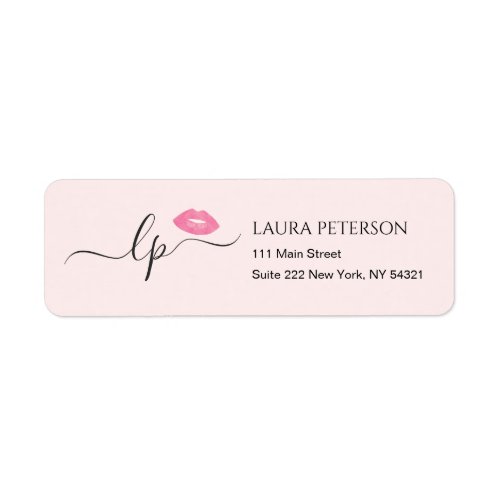 Elegant pink lips handwritten script calligraphy label