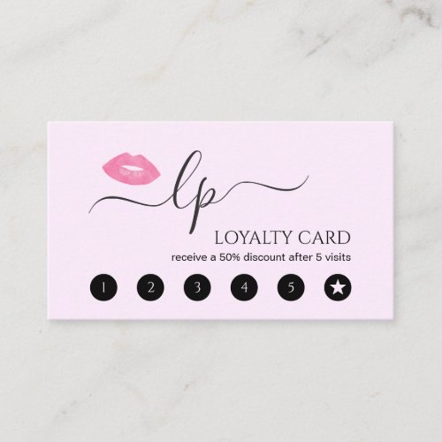 Elegant pink lips handwritten script calligraphy loyalty card