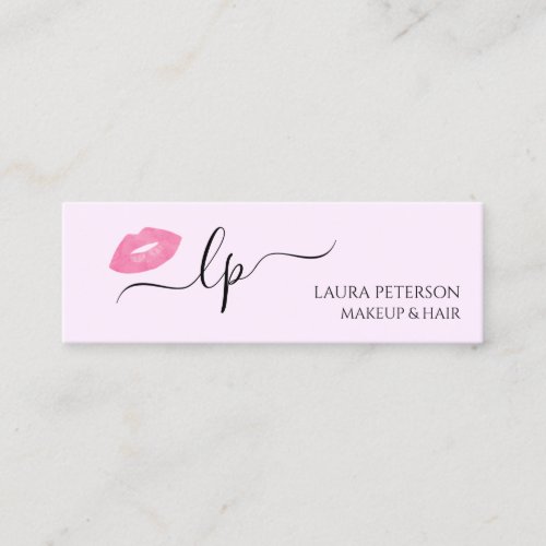 Elegant pink lips handwritten script calligraphy mini business card