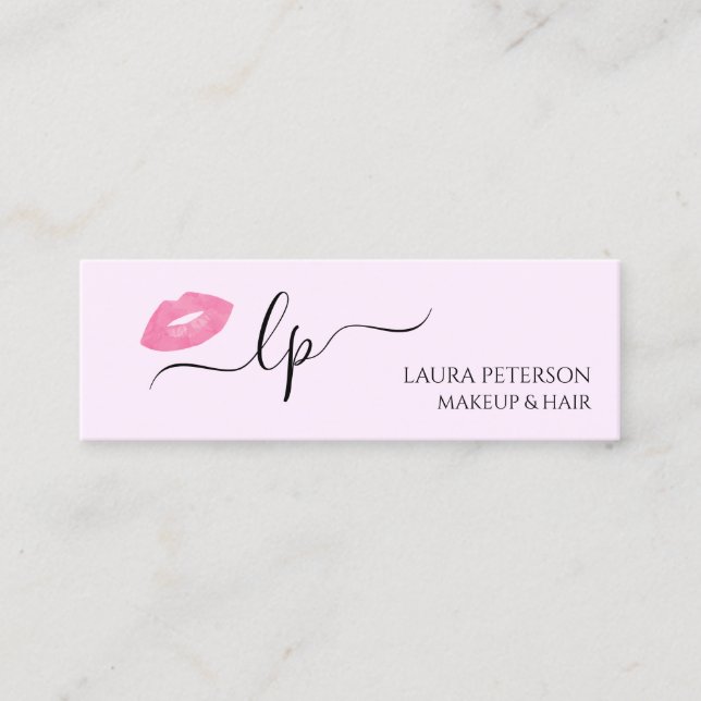 Elegant pink lips handwritten script calligraphy mini business card (Front)