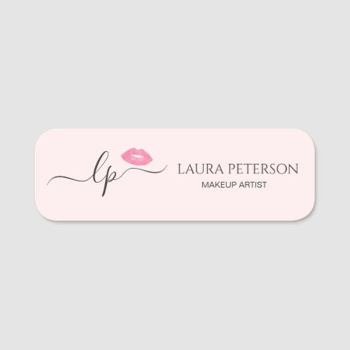 Elegant pink lips handwritten script calligraphy name tag