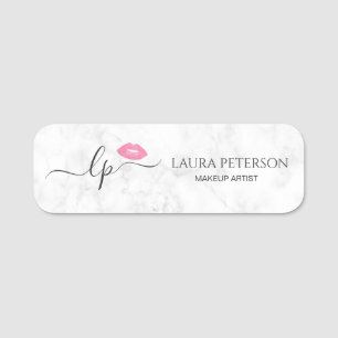 Elegant pink lips handwritten script calligraphy name tag