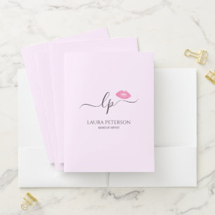 Elegant pink lips handwritten script calligraphy pocket folder