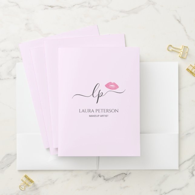 Elegant pink lips handwritten script calligraphy pocket folder (In Situ)