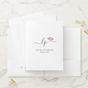 Elegant pink lips handwritten script calligraphy pocket folder