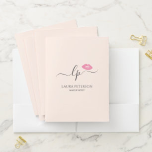 Elegant pink lips handwritten script calligraphy pocket folder