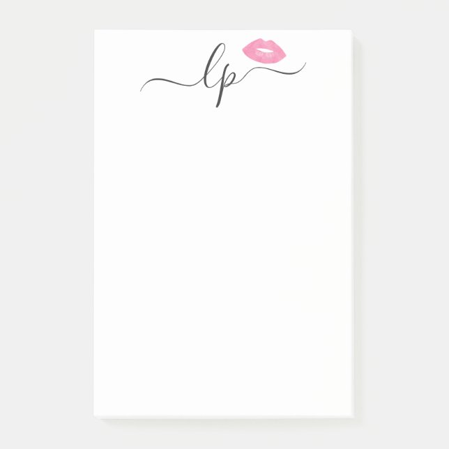 Elegant pink lips handwritten script calligraphy post-it notes (Front)