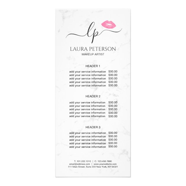 Elegant pink lips handwritten script calligraphy rack card (Front)