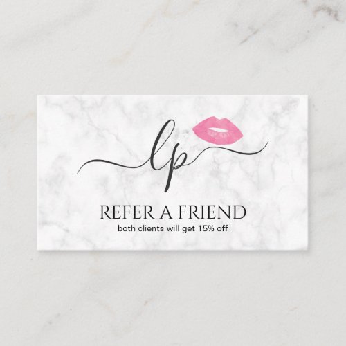 Elegant pink lips handwritten script calligraphy referral card