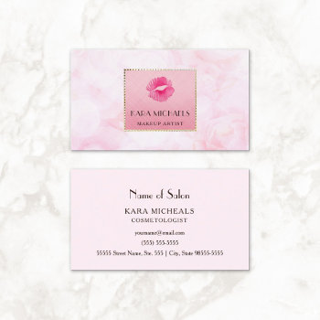 Elegant  Pink Lips Kiss Makeup Artist Rose Floral Business Card by GirlyBusinessCards at Zazzle