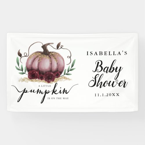 Elegant Pink Little Pumpkin Baby Shower Banner