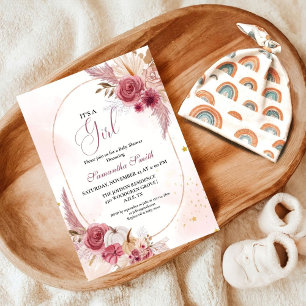 Elegant Pink  Little Pumpkin Girl Baby Shower Invitation