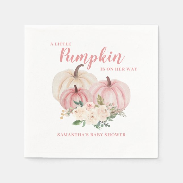 Elegant Pink Little Pumpkin Girl Baby Shower  Napkins (Front)