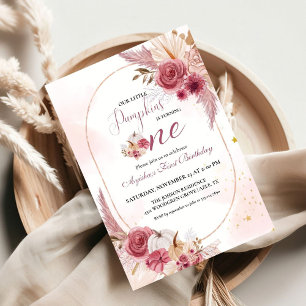 Elegant Pink Little Pumpkin Twin Girl 1st Birthday Invitation