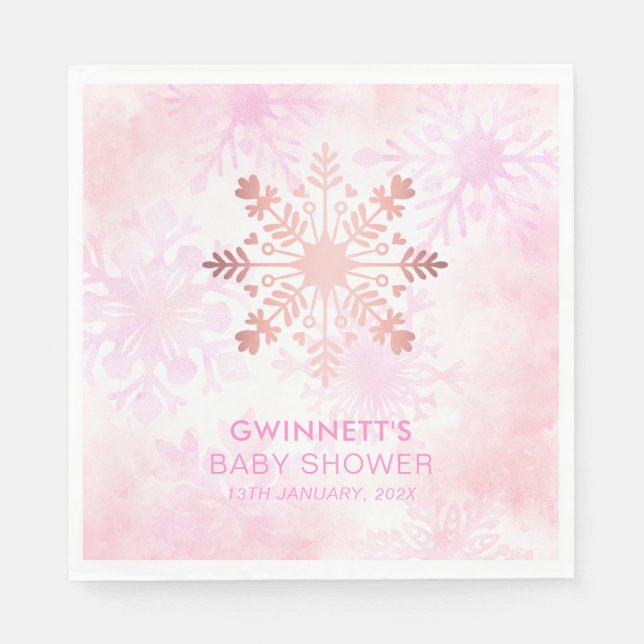Elegant Pink Little Snowflake Baby Shower  Napkins (Front)