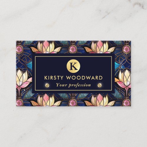 Elegant Pink Lotus Faux Stained Glass Pattern Business Card