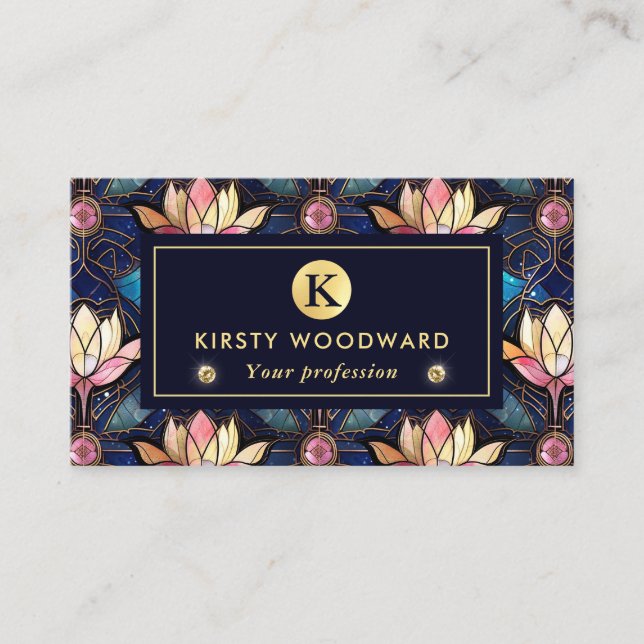 Elegant Pink Lotus Faux Stained Glass Pattern Business Card (Front)