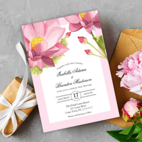 Elegant Pink Lotus Floral Wedding Invitation