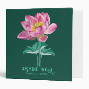 Elegant Pink Lotus Green Botanical Wellness Spa 3 Ring Binder