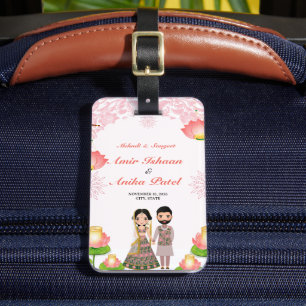 Elegant Pink Lotus Lanterns Mehndi Sangeet Indian Luggage Tag