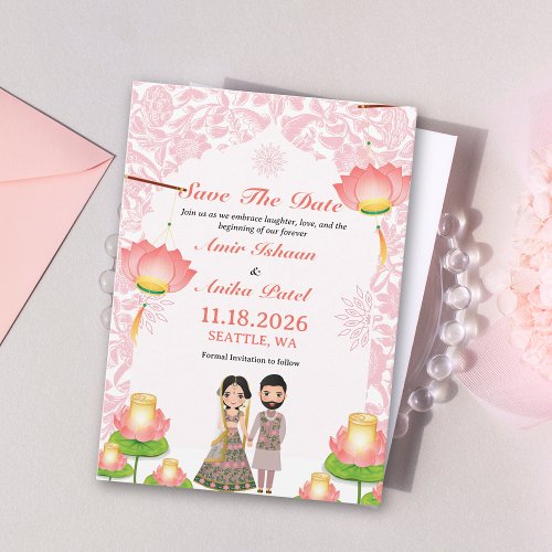 Elegant Pink Lotus Lanterns Wedding Save The Date
