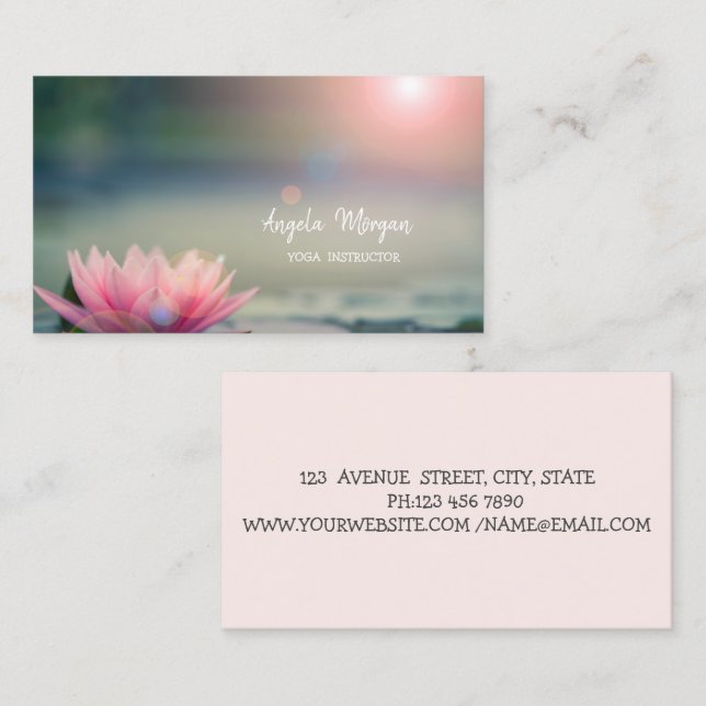 Elegant Pink Lotus Yoga Instructor  Business Card (Front/Back)