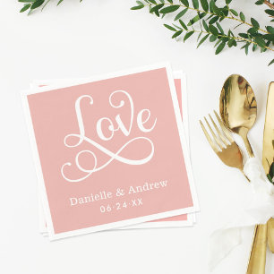 Elegant Pink Love Calligraphy Wedding Napkins